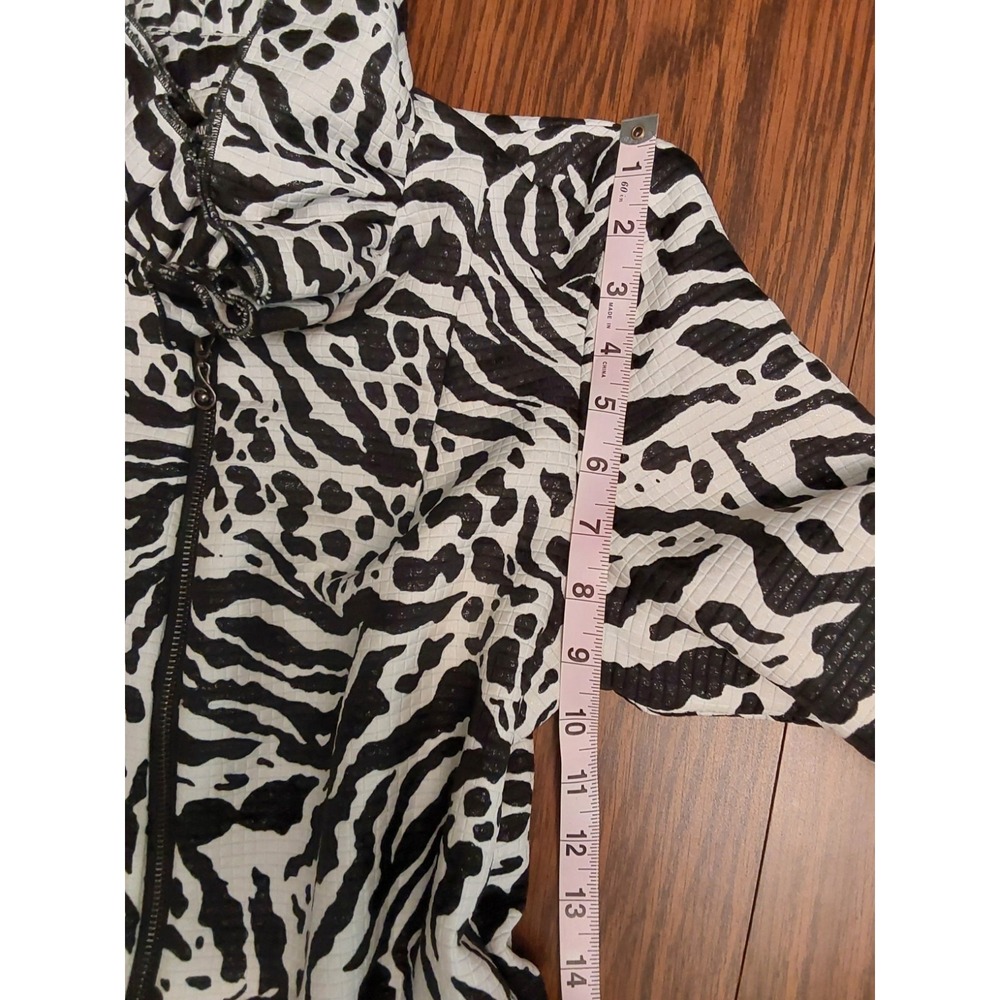 Samuel Dong Womens Zebra Animal Print Ruffle Collar Jacket Black White Small - Picture 10 of 12